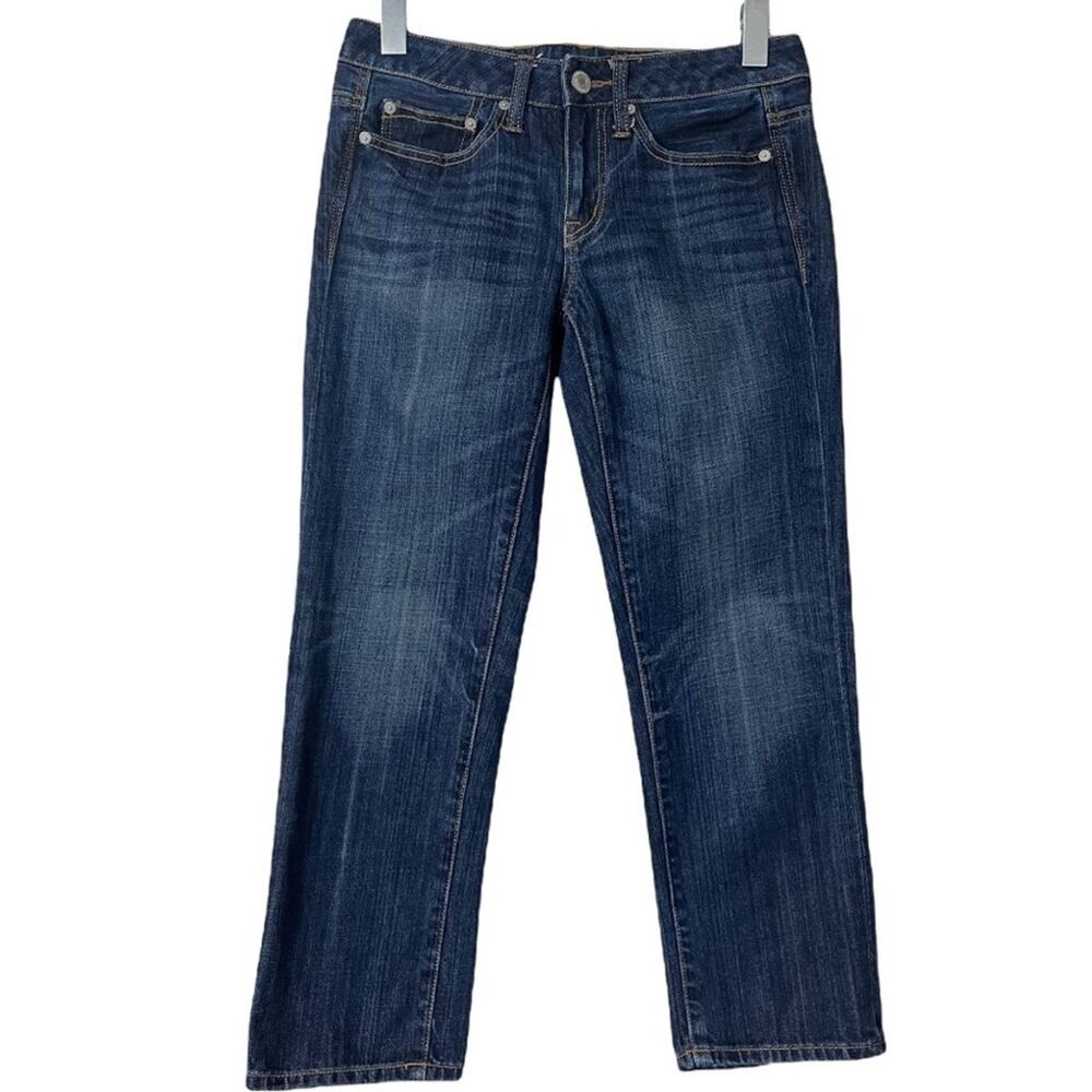 American Eagle Women's Boy Fit Crop 8" Mid Rise Dark Denim Wash Jeans Size 0